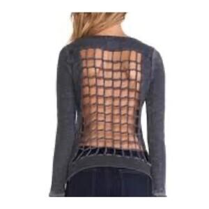 Chaser Scoop Neck Sweater with Woven Lattice Open Back Gray Small